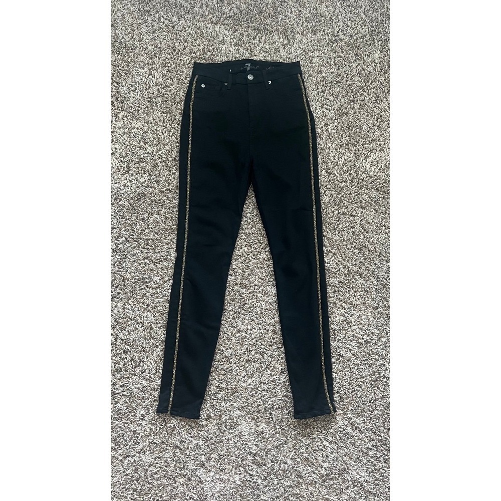 7 For All Mankind Aubrey Caviar Side Stripe Slim Illusion Jeans Black 26 (0621)